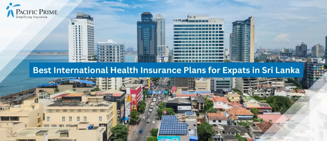 Image of Aerial Cityscape View Of Colombo From The Top Of A Hotel In Sri Lanka with text overlay of "Best International Health Insurance Plans for Expats in Sri Lanka"
