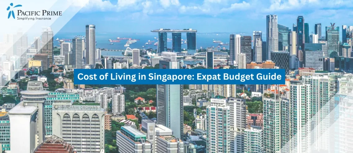 Image of Aerial View Of High-rise Buildings In Singapore City Center with text overlay of "Cost of Living in Singapore: Expat Budget Guide"