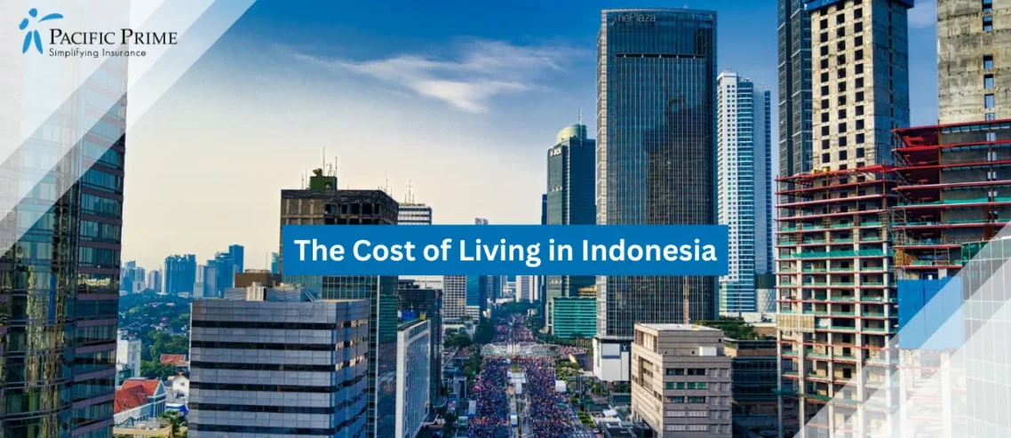 Image of Aerial View Of Jakarta Skyline With Busy Streets And Modern Buildings with text overlay of "The Cost of Living in Indonesia"