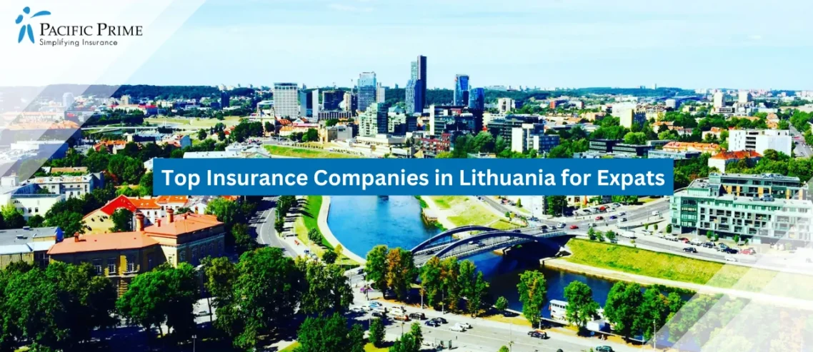 Image of Aerial View Of Modern Vilnius Cityscape On A Sunny Summer Day with text overlay of "Top Insurance Companies in Lithuania for Expats"
