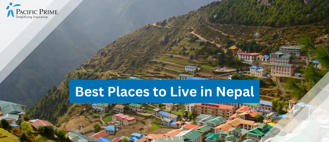 Image of Aerial View Of Namche Bazaar, A Vibrant Mountain Town In Nepal with text overlay of "Best Places To Live In Nepal"
