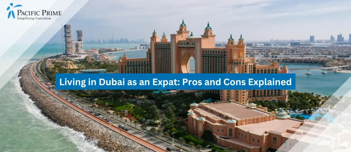 Image of Atlantis Hotel By The Shoreline In Dubai with text overlay of "Living in Dubai as an Expat: Pros and Cons Explained"