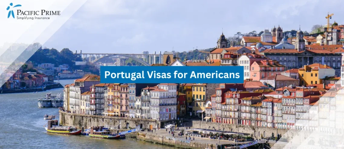 Image of Boats Floating On The River In Porto, Portugal with text overlay of "Portugal Visas for Americans"