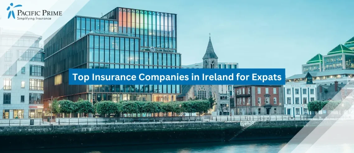 Image of City Buildings Along The Riverside In Dublin, Ireland with text overlay of "Top Insurance Companies in Ireland for Expats"