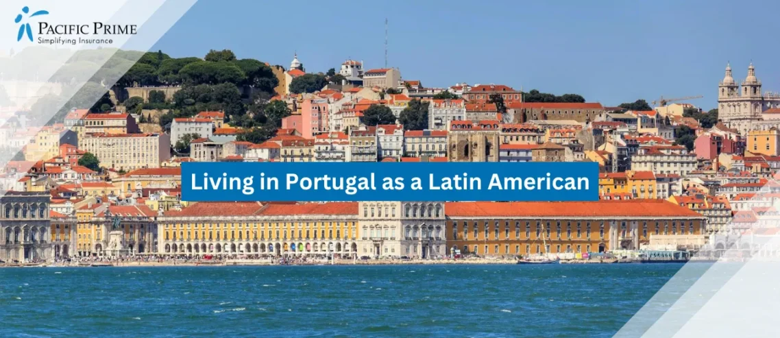 Image of City Skyline View Across A Wide Body Of Water In Lisbon, Portugal with text overlay of "Living in Portugal as a Latin American"