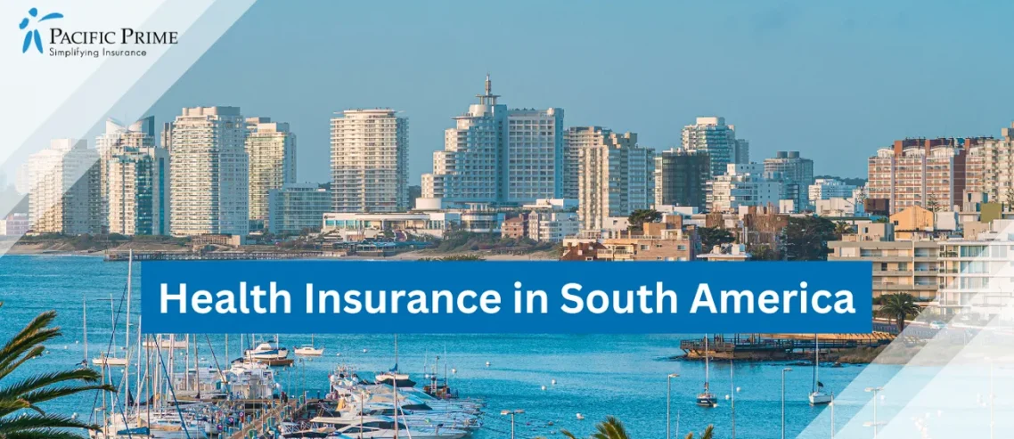 Image of Cityscape Of Punta Del Este, Uruguay, With Boats On The Water with text overlay of "Health Insurance in South America"