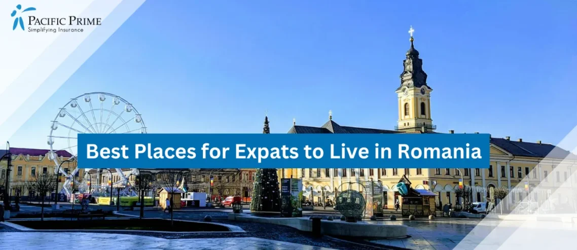Image of Clear, Sunny Winter Day In Oradea With Pedestrians By A Ferris Wheel with text overlay of "Best Places for Expats to Live in Romania"