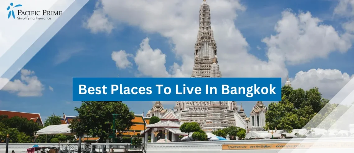 Image of Cloudy Skies Over A Temple And River In Bangkok, Thailand with text overlay of "Best Places To Live In Bangkok"