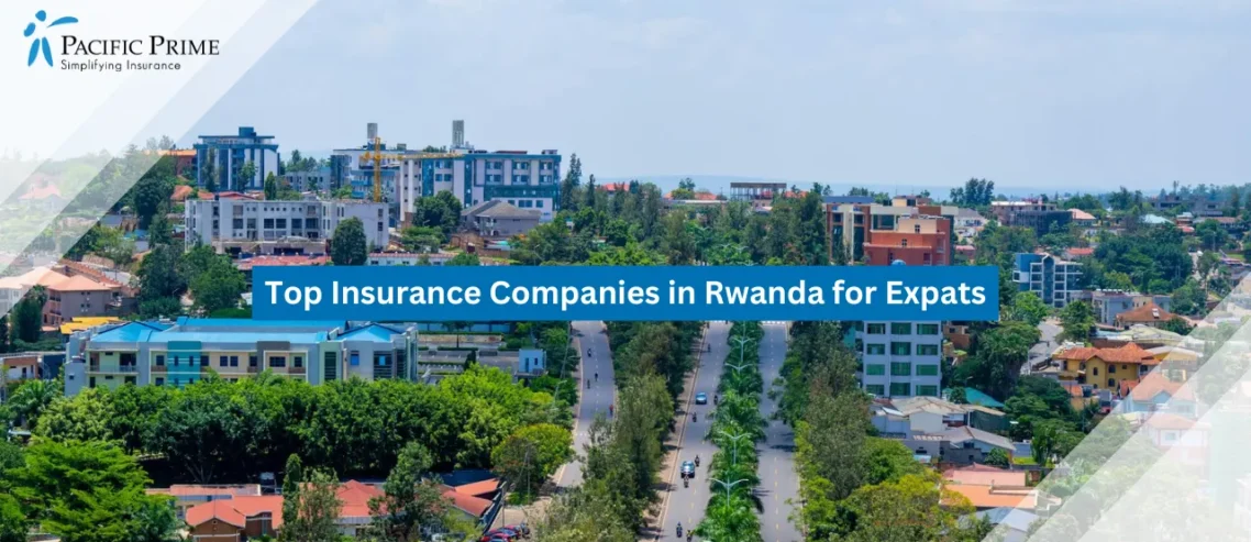 Image of Daytime Aerial View Of Kigali Cityscape with text overlay of "Top Insurance Companies in Rwanda for Expats"