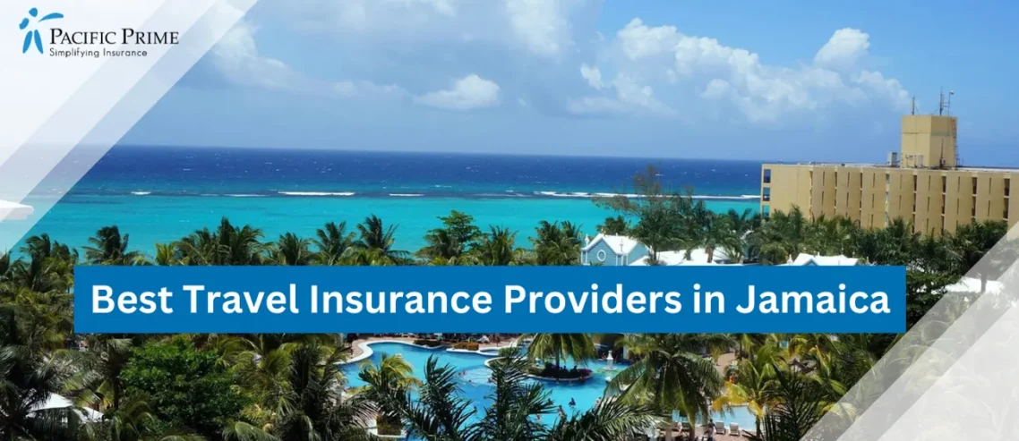 Image of Daytime Scene Of Green Palm Trees By Water In Ocho Rios, Jamaica with text overlay of "Best Travel Insurance Providers in Jamaica"