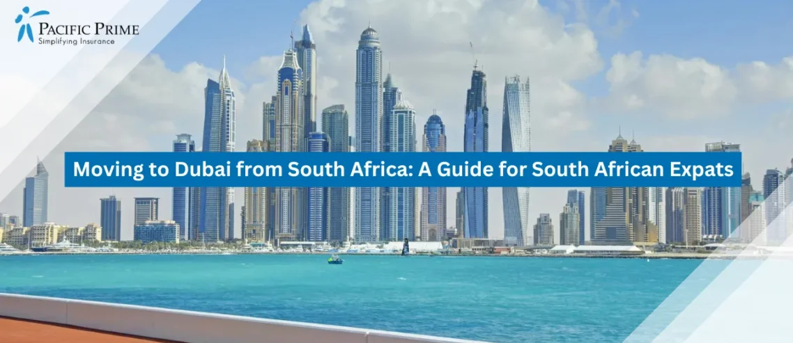 Image of Dubai City Skyline Overlooking The Sea During Daytime with text overlay of "Moving to Dubai from South Africa: A Guide for South African Expats"