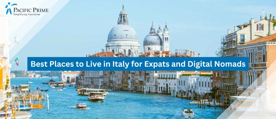 Image of Grand Canal With Santa Maria Della Salute Basilica In Venice, Italy with text overlay of "Best Places to Live in Italy for Expats and Digital Nomads"