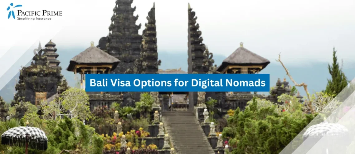 Image of Grand Multi-tiered Temple With Pointed Roofs In Besakih, Bali with text overlay of "Bali Visa Options for Digital Nomads"
