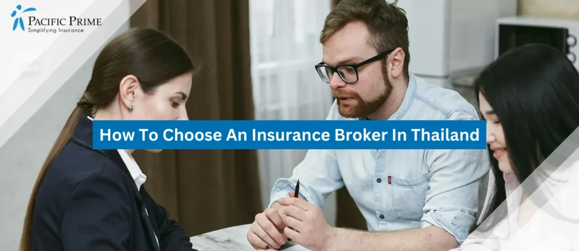 Image of Group Of People Engaged In A Discussion Indoors with text overlay of "How To Choose An Insurance Broker In Thailand"