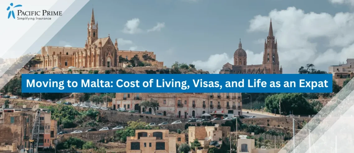 Image of Historic Stone Building Under Blue Sky In Gozo, Malta with text overlay of "Moving to Malta: Cost of Living, Visas, and Life as an Expat"