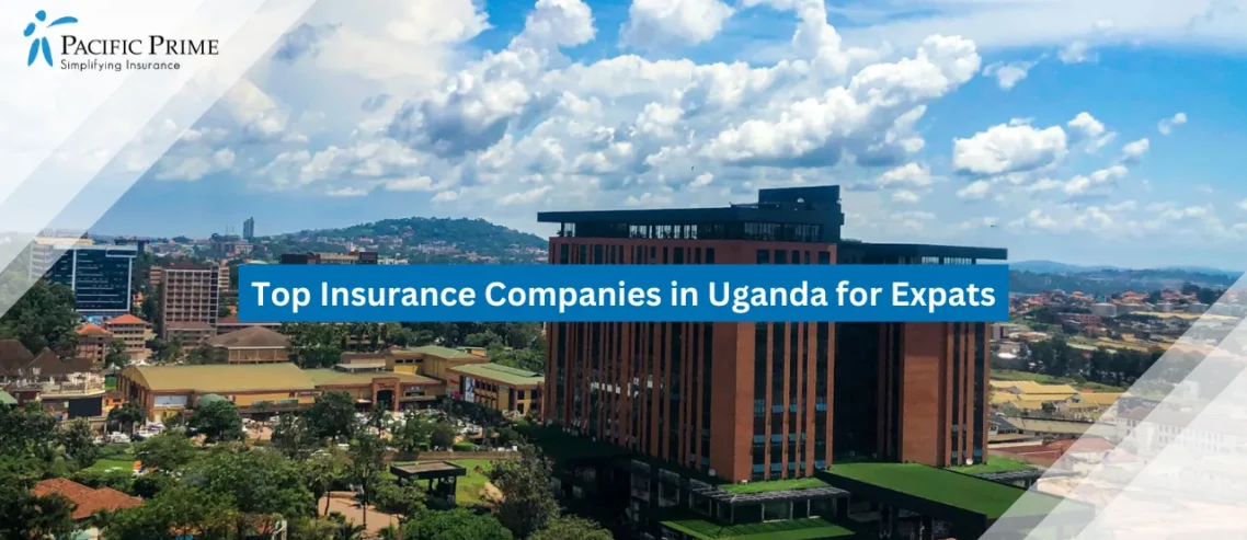 Image of Kampala Shopping Malls And Cityscape View In Uganda with text overlay of "Top Insurance Companies in Uganda for Expats"