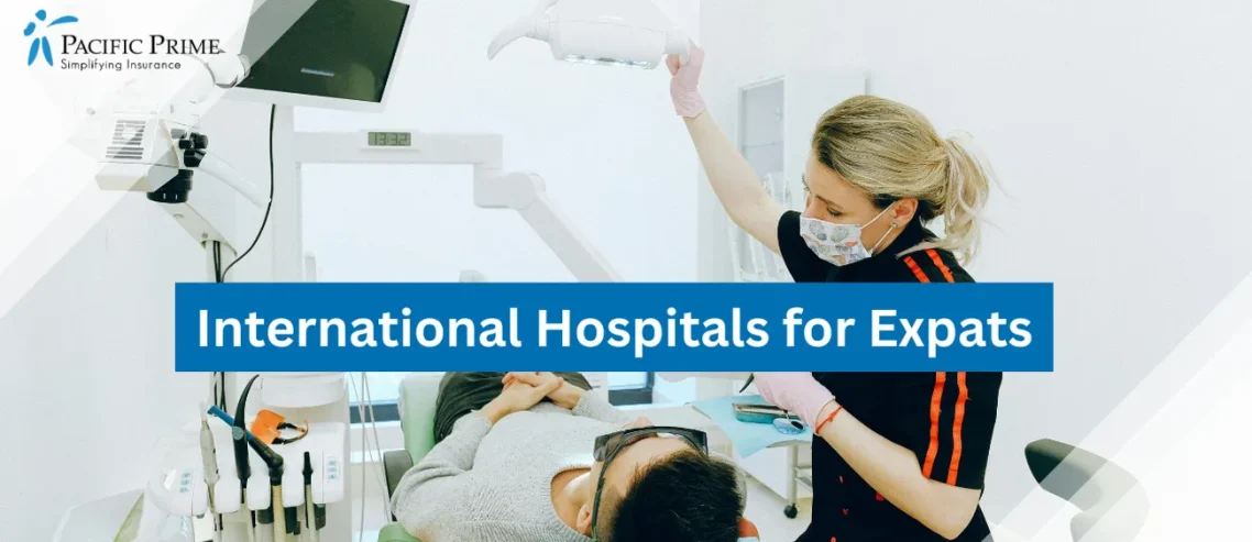 Image of a Man Receiving Dental Check-Up with text overlay of "International Hospitals for Expats"