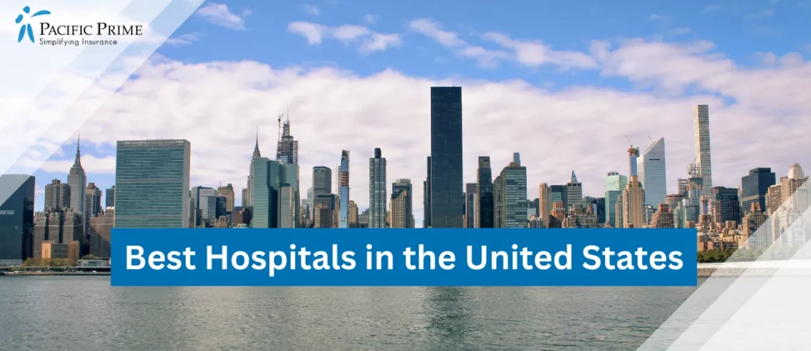 Image of Manhattan Skyline In The Afternoon Viewed From Across The East River, NYC with text overlay of "Best Hospitals in the United States"