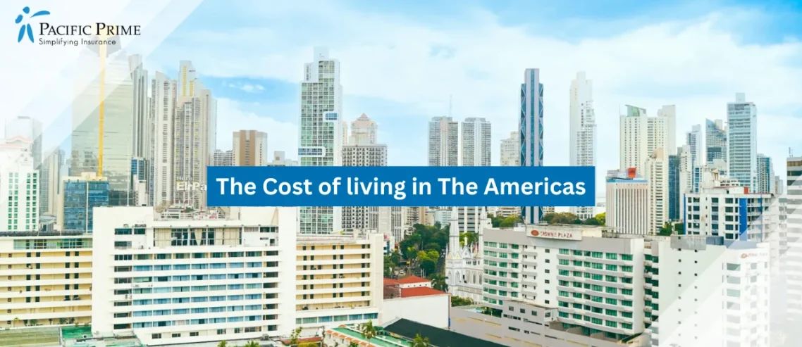 Image of Panoramic View Of Panama City With El Panama Hotel In Foreground with text overlay of "The Cost of living in The Americas"