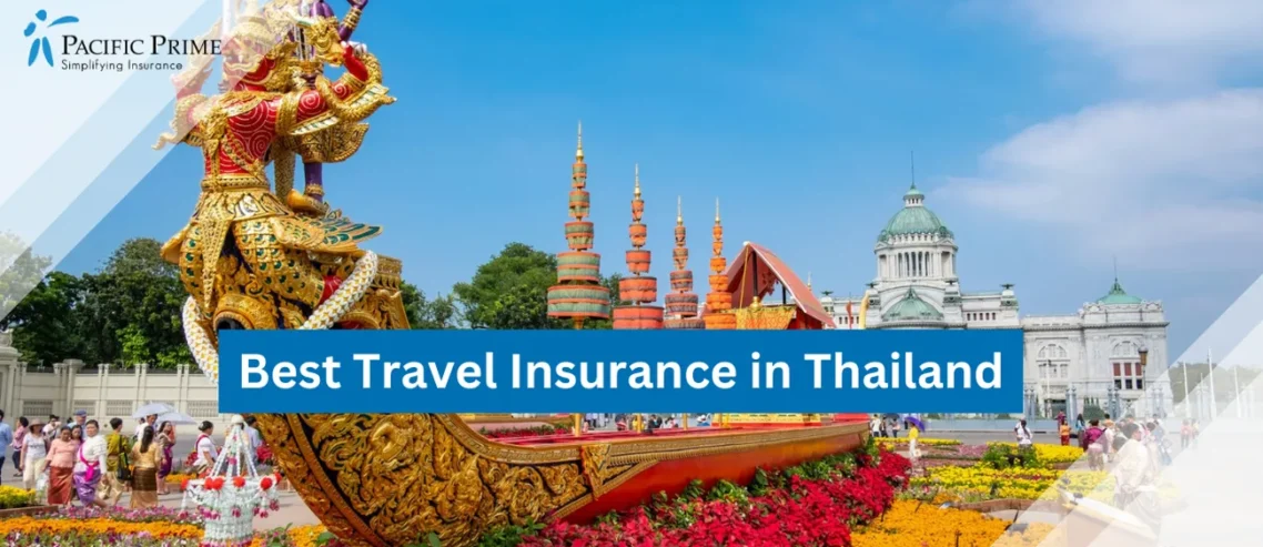 Image of Scenic View Of A Brown And Red Boat In Bustling Bangkok with text overlay of "Best Travel Insurance in Thailand"