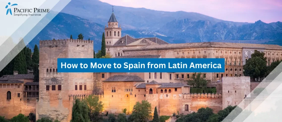 Image of The Historic Cityscape Of Granada, Spain with text overlay of "How to Move to Spain from Latin America"