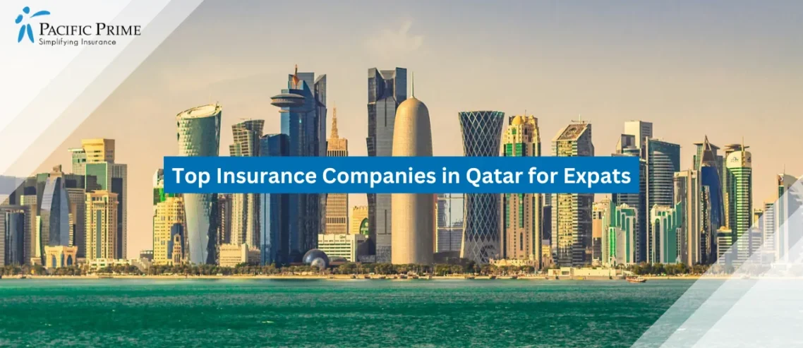 Image of Skyline View Of Doha With Modern High-rise Buildings with text overlay of "Top Insurance Companies in Qatar for Expats"