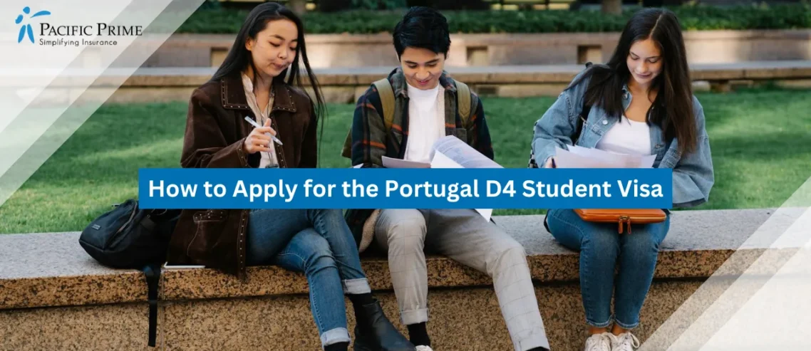 Image of Students Studying Together On A Bench In A Sunny Campus Setting with text overlay of "How to Apply for the Portugal D4 Student Visa"