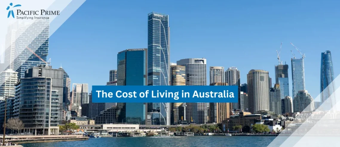 Image of Sydney Skyline With Waterfront View And Modern Cityscape with text overlay of "The Cost of Living in Australia"