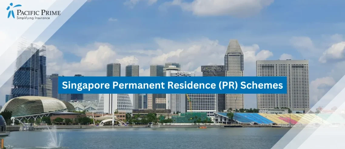Image of Tall Buildings In Singapore City Skyline with text overlay of "Singapore Permanent Residence (PR) Schemes"