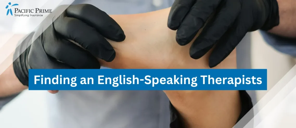 Image of a Therapist Performing Foot Massage On A Client with text overlay of "Finding an English-Speaking Therapists"