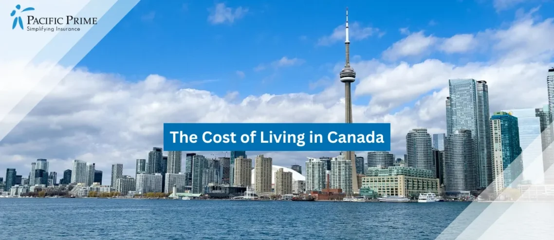 Image of Toronto Skyline With Cn Tower And Skyscrapers Under Blue Sky with text overlay of "The Cost of Living in Canada"