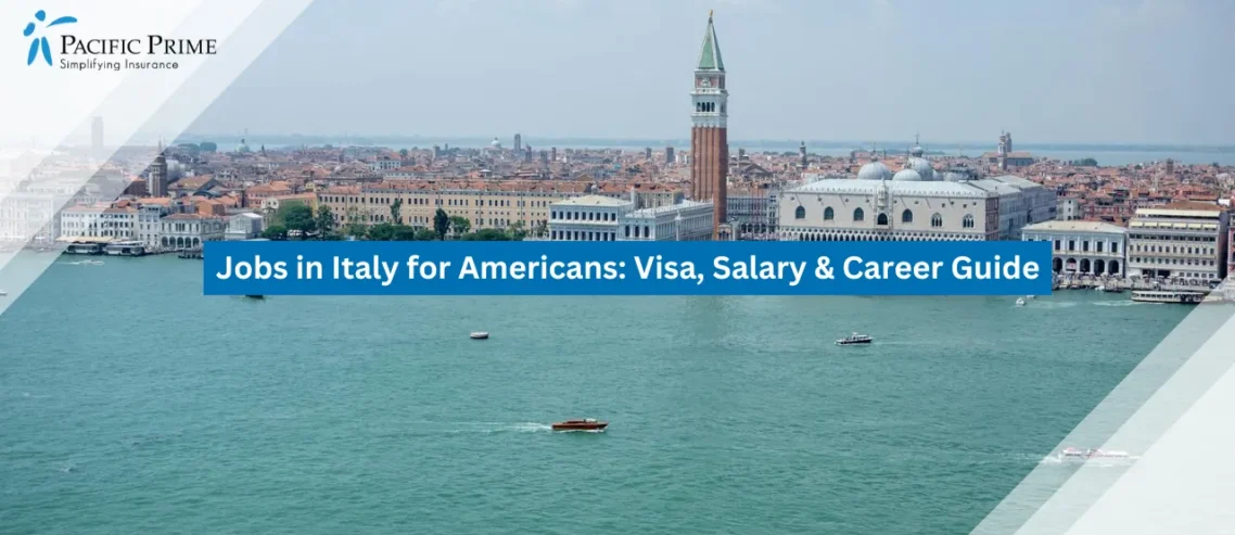 Image of Venice Cityscape With San Giorgio Maggiore Church In View with text overlay of "Jobs in Italy for Americans: Visa, Salary & Career Guide"
